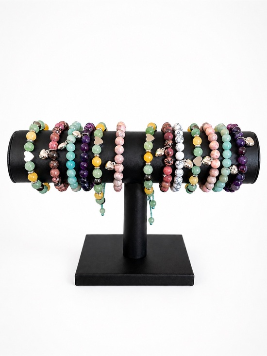 Natural Stone Jewelry - Natural Stone Beaded Stretch Bracelets with Heart Charm - Pick One